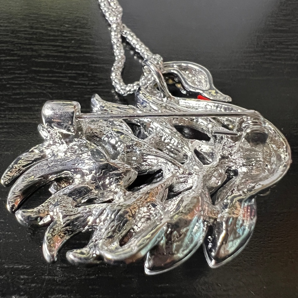 🦢 NWT! Swan Rhinestone Brooch & Necklace - Picture 6 of 8